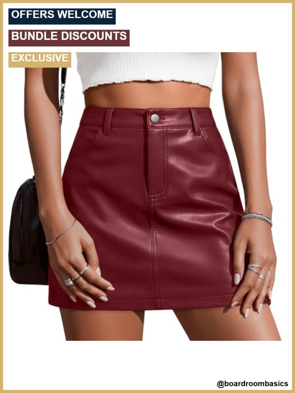 Faux Leather Mini Skirt High Waist A-Line with Pockets